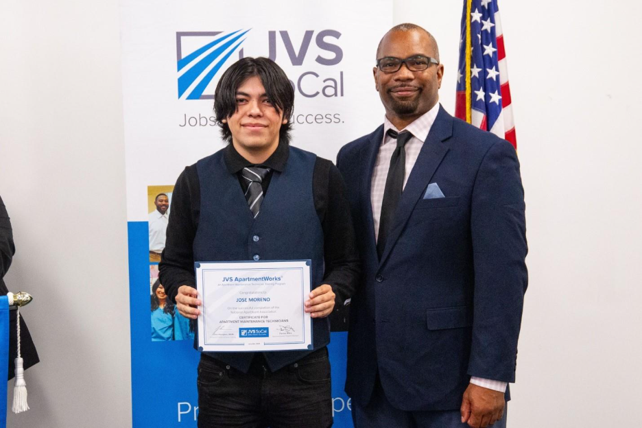 Jose Moreno returns to claim his Apartment Maintenance Technician Certification after fight against cancer